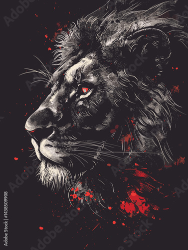 Lion with red eyes and a red background