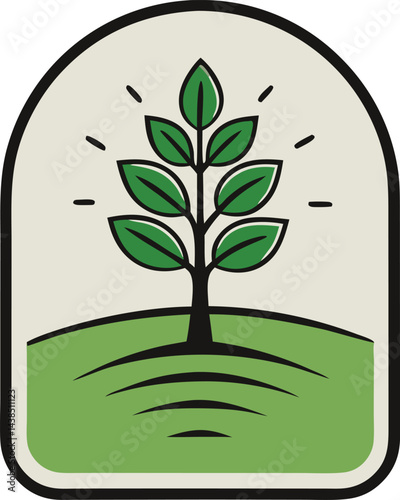 Simple Green Plant Growing in Soil Badge Logo