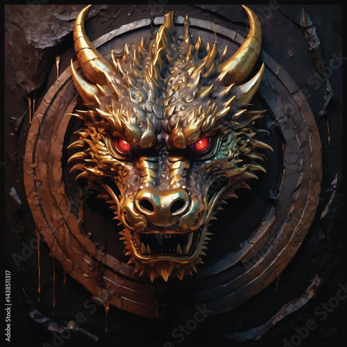 Molten Majesty: A Legendary Crimson Dragon Coiled in Lightning, Torn Metal Scales, Blazing Golden Eyes and Vivid Watercolor Fury on Black Canvas, Dragon T-shirt Vector Design.