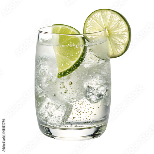  glass of gin and tonic isolated on background white