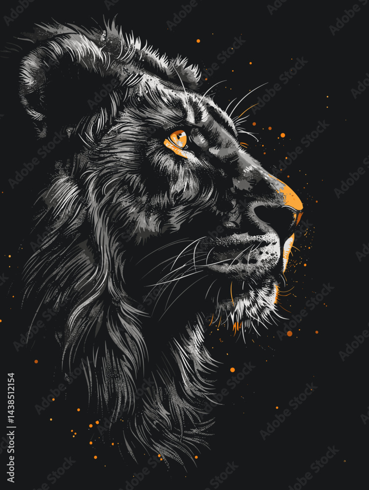 Lion head vector illustration for t-shirt print or poster. Lion head vector illustration for t-shirt print or poster.