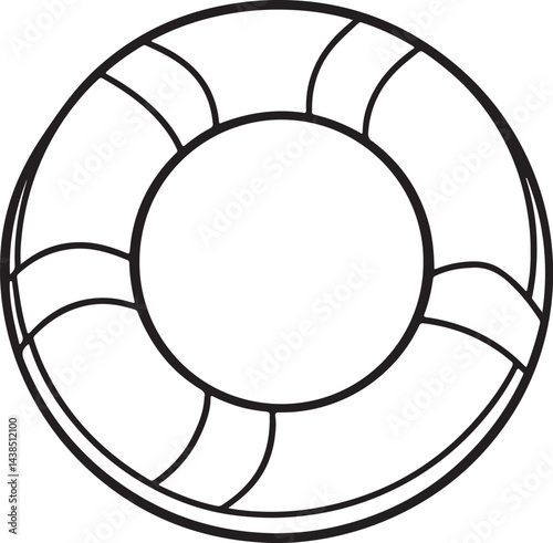 swimming ring line art, black outline, vector and illustration, coloring book page line art drawing