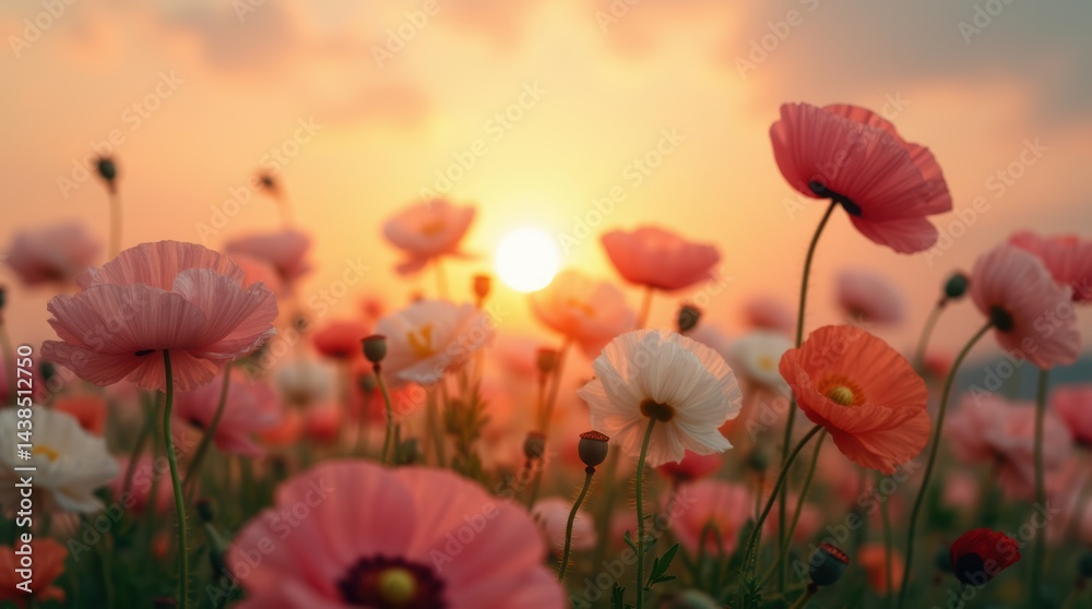 A Vibrant Field of Flowers at Sunset, Capturing the Beauty of Nature's Palette
