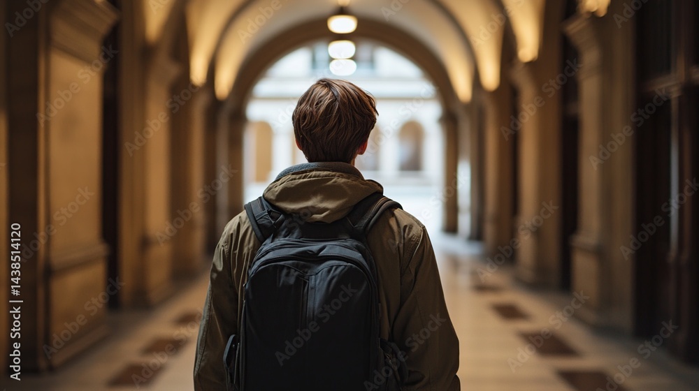 Naklejka premium Student walking a university hallway