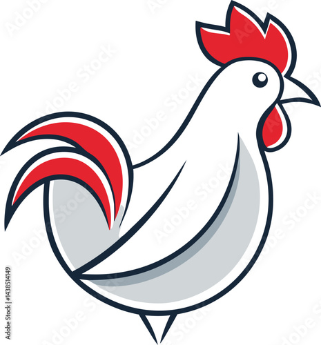 Stylized Rooster Illustration Red and White