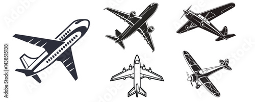 set of black silhouettes of airplanes