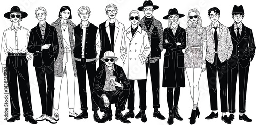 Fashionable People: Black and White Vector Graphic