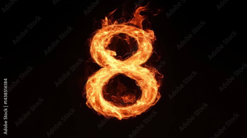 Fiery number eight, dark background, abstract design, graphic design (1)