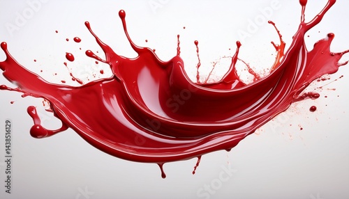 realistic red liquid splash spilled paint or syrup isolated on white backdrop