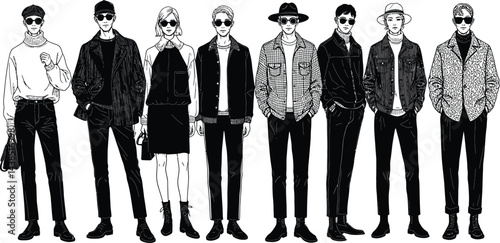 Fashionable People: Black and White Vector Graphic