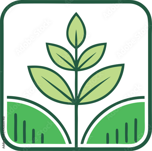 Green Plant Logo in Square Frame Nature Ecology Icon