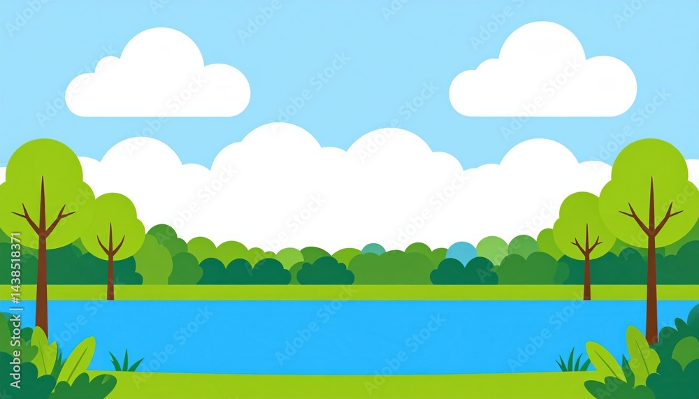 Serene nature scene with lush trees and tranquil lake vibrant landscape digital illustration peaceful environment eye-level view natural beauty concept Serene nature scene with lush trees and tranquil lake vibrant landscape digital illustration peaceful environment eye-level view natural beauty concept