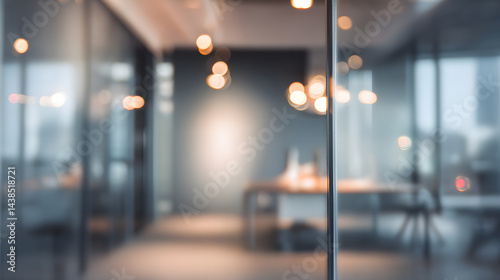 Dynamic office environment with blurred background and doorway modern workspace indoor serenity