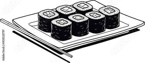 Black and White Sushi Rolls Vector Graphic