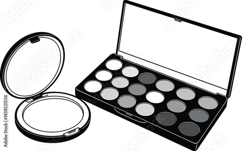 Compact Mirror and Makeup Palette - Black and White Vector Graphic