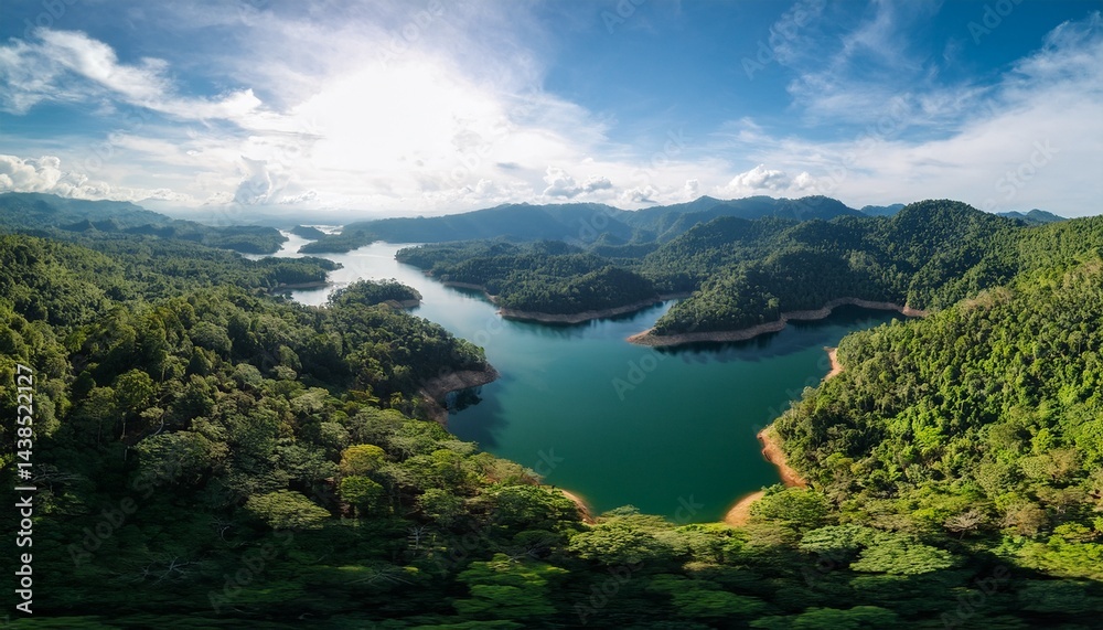 panoramic top view of lake and forest in nation park thailand