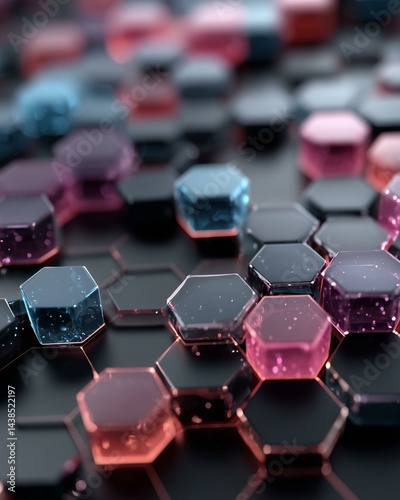 Abstract Digital Firewall with Glowing Hexagons