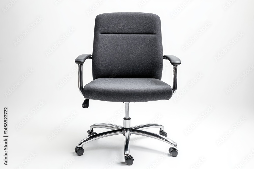 A contemporary gray office chair with chrome base and armrests, isolated on white background. A contemporary gray office chair with chrome base and armrests, isolated on white background.
