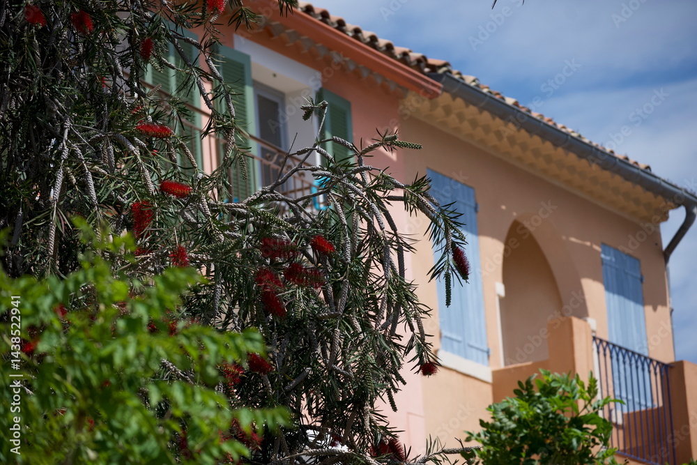 Fototapeta premium Maisons colorées, palmiers et vacances