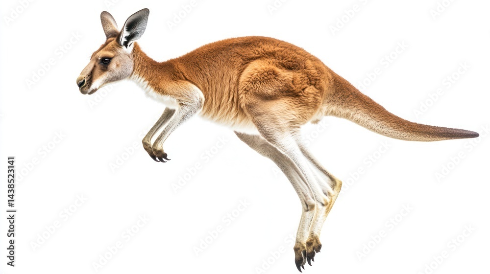 Fototapeta premium Red Kangaroo leaping, white background, Australian wildlife