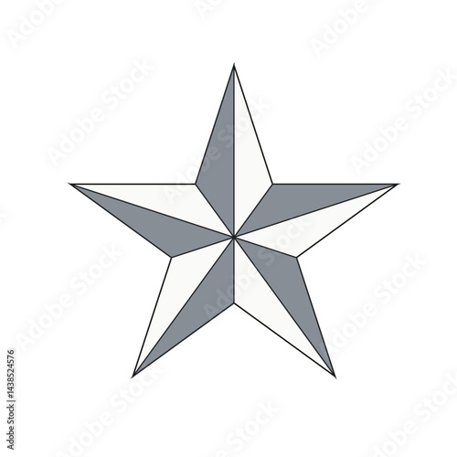 Geometric  silver star with shaded segments on white background