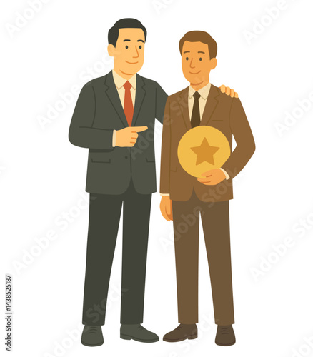 Boss pointing to best employee of his company. Best employee vector illustration 