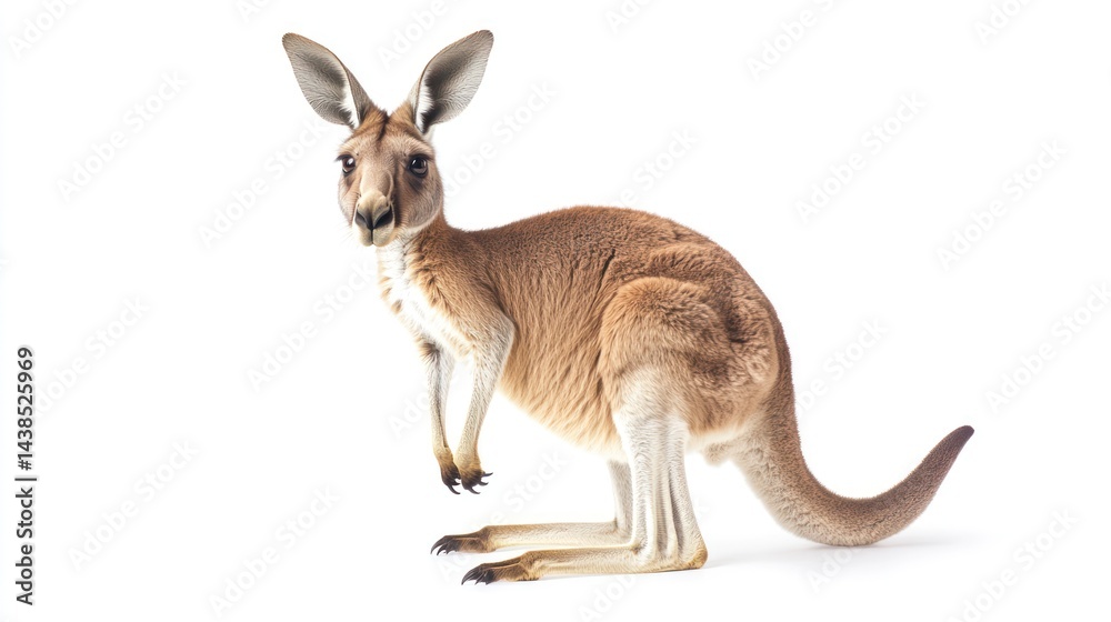 Red Kangaroo standing, white background, wildlife Red Kangaroo standing, white background, wildlife