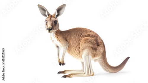 Red Kangaroo standing, white background, wildlife