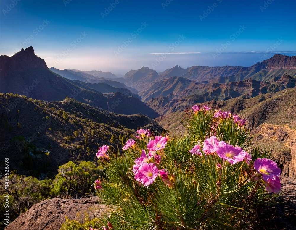 Fototapeta premium pink flowers growing in the mountains of gran canaria canary islands spain