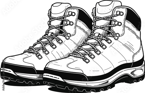 Black and White Hiking Boots Vector Graphic