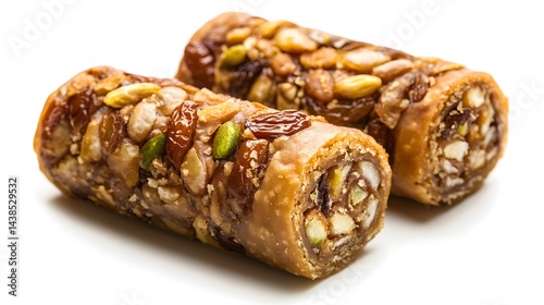 Exquisite Kaju Anjeer Roll Isolated on White Background, Ideal for Food Blogs and Recipes