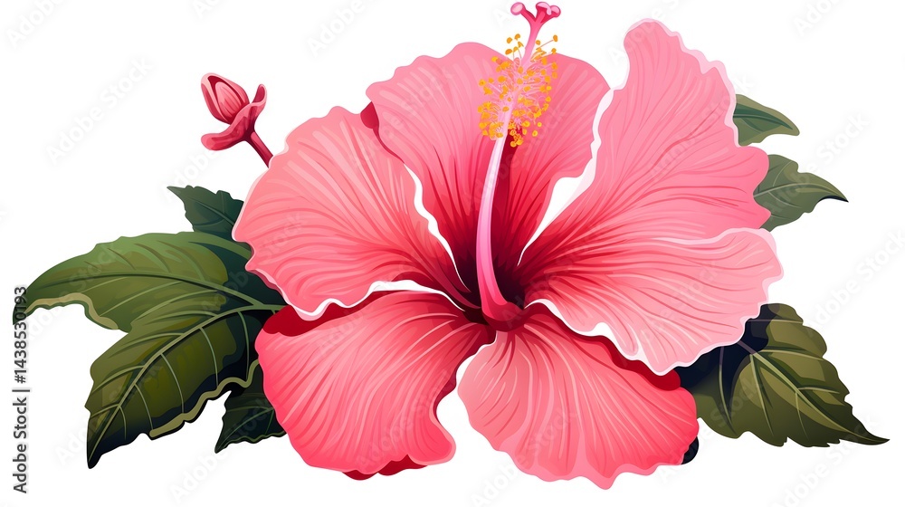 Pink hibiscus flower vector illustration for professional design projects Pink hibiscus flower vector illustration for professional design projects