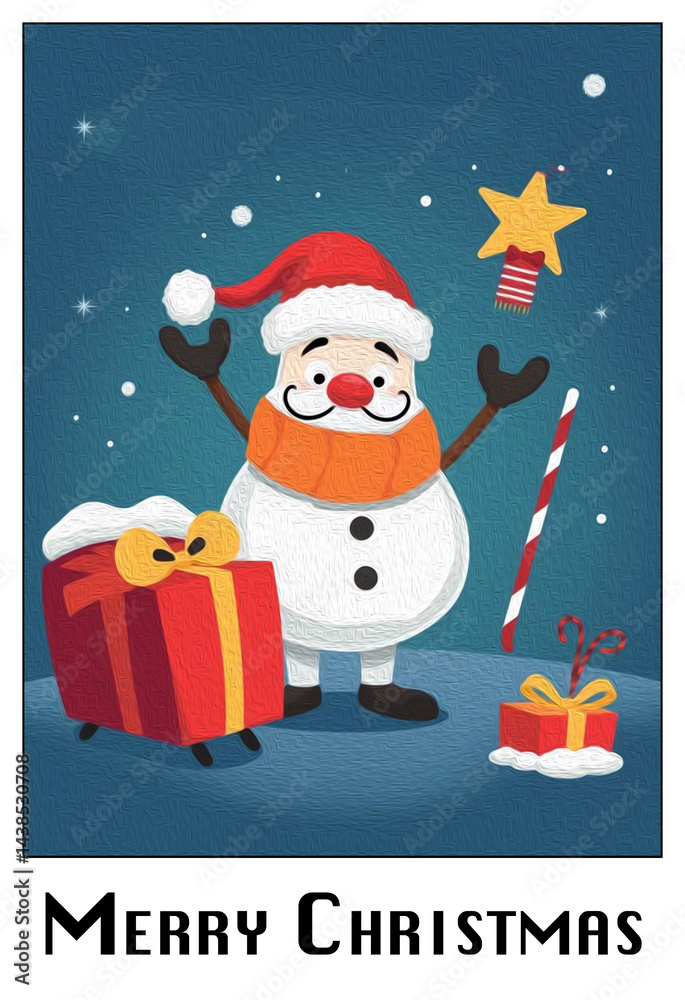 Merry Christmas card design. Oil painting Merry Christmas card design. Oil painting
