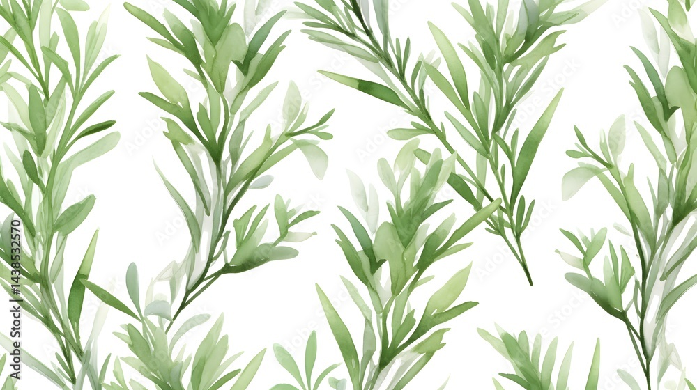 Fototapeta premium Elegant Seamless Pattern with Green Rosemary Branches on White Background for Designs