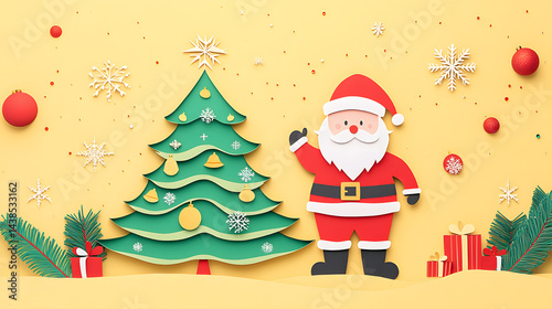 christmas, santa, winter, claus, holiday, tree, gift, snow, santa claus, xmas, illustration, cartoon, hat, vector, snowman, celebration, decoration, happy, new, greeting, present, merry, season, new y