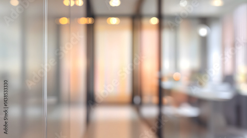 Blurred office interior with door modern workspace professional environment warm ambiance