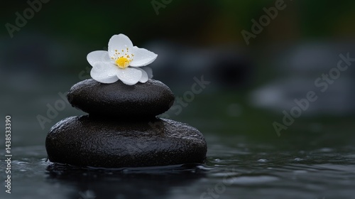 Peaceful zen stones with delicate flower