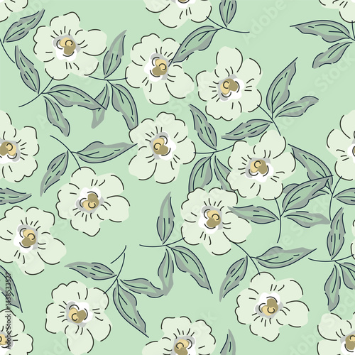 Christmas seamless pattern with berry and pine branch, winter design, hand drawn elements