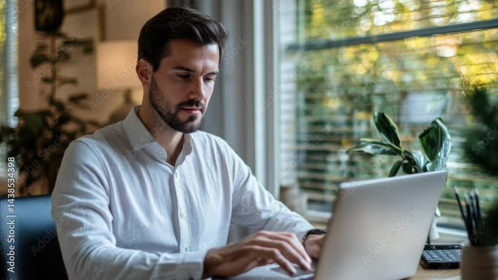Man in business attire focused on laptop screen Man in business attire focused on laptop screen