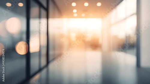 Serene blurred office interior with doorway modern workspace tranquil environment soft light