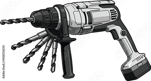 Black and White Drill Bits Vector Illustration