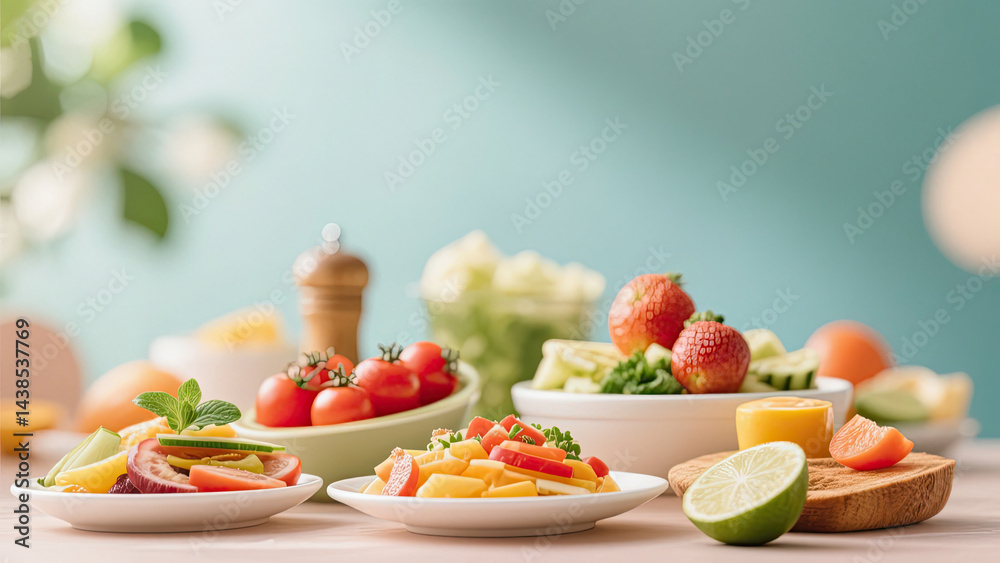 Softly blurred background with copy space highlights the vibrant and balanced food comp Softly blurred background with copy space highlights the vibrant and balanced food comp