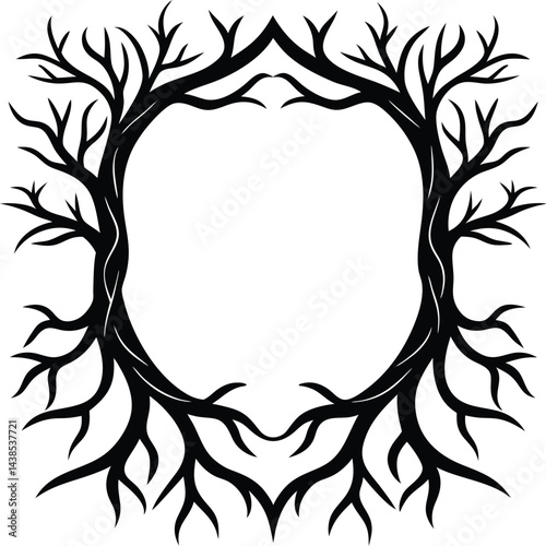 branches tree roots frame woodcut vintage