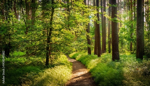 a trail in a summer mixed forest in ukraine