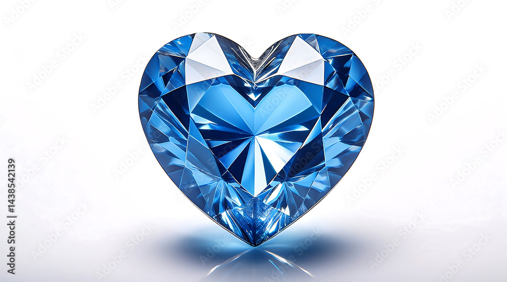 Fototapeta premium Blue Heart Shaped Diamond on a White Background