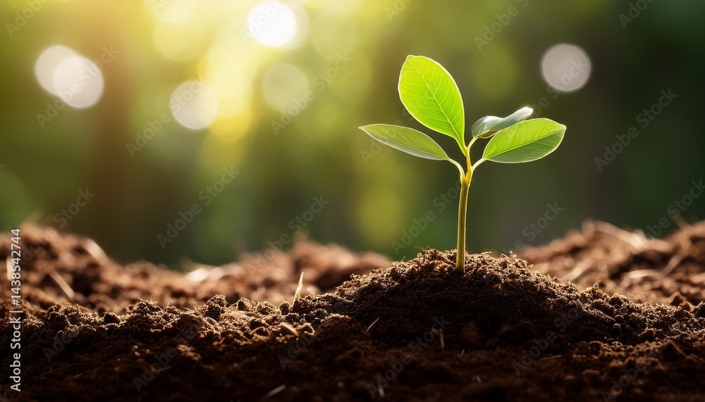 Fototapeta premium a young sapling emerging from rich soil serves as a powerful symbol of growth and renewal in the context of reforestation for climate action