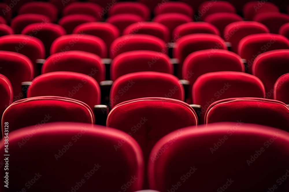 Obraz premium Rows of Theater Seats, Red Velvet Seating, Auditorium Chairs, Empty Rows
