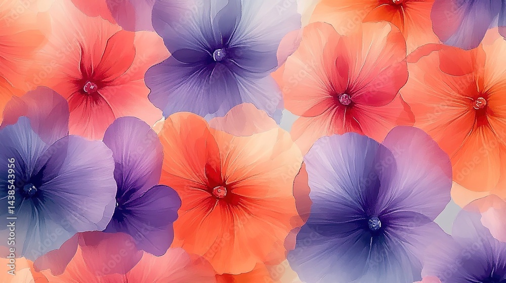 Soft watercolor flowers with pastel background in digital art. Soft watercolor flowers with pastel background in digital art.