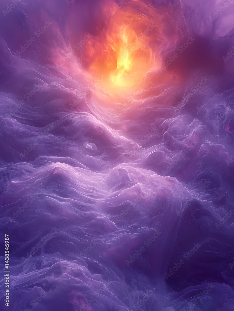 Fototapeta premium Dreamlike purple and orange cloudscape. A surreal, ethereal image evoking feelings of peace, mystery, and the divine.