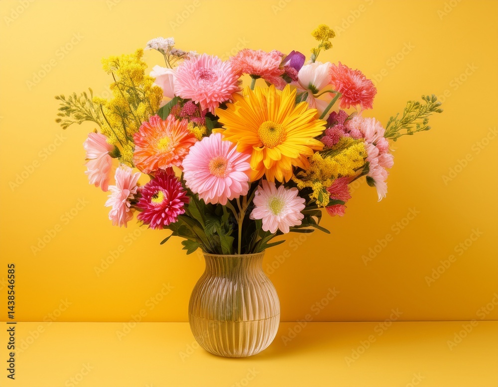 custom made wallpaper toronto digitalbouquet of flowers in a vase on a yellow background